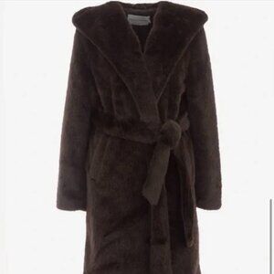 Rebecca Minkoff faux fur wrap coat w hood - NEW W TAGS - sz Small - brown